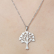 201 Stainless Steel Tree of Life Pendant Necklace, Stainless Steel Color, 17.72 inch(45cm)(NJEW-OY001-65)