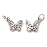 Rack Plating Brass Micro Pave Cubic Zirconia Charms, Butterfly Charm, with Jump Ring, Long-Lasting Plated, Lead Free & Cadmium Free, Platinum, 11x9.5x2mm, Hole: 3mm(KK-F851-05P)