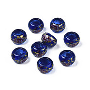 Flower Printed Transparent Acrylic Rondelle Beads, Large Hole Beads, Medium Blue, 15x9mm, Hole: 7mm(TACR-S160-01-A03)