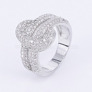 Brass Micro Pave Cubic Zirconia Finger Rings, Wide Band Rings, Platinum, 16~19mm(RJEW-E145-30P)