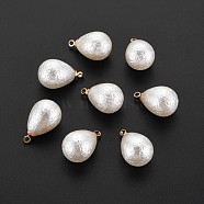 ABS Plastic Imitation Pearl Pendants, with Golden Plated Brass Loop, Teardrop, Creamy White, 16x10mm, Hole: 1.5mm(KK-N242-026)