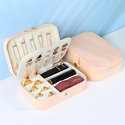Double Layer PVC Jewelry Organizer Case, for Necklaces, Rings, Earrings and Pendants, Rectangle, Pink, 16x11.5x5cm(PW-WG46999-04)
