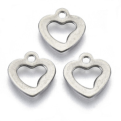 Non-Tarnish 201 Stainless Steel Charms, Laser Cut, Hollow, Heart, Stainless Steel Color, 10x9.5x0.8mm, Hole: 1.4mm(STAS-R116-005)