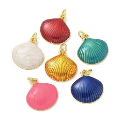 Brass Enamel Pendants, with Jump Ring, Real 18K Gold Plated, Shell Shape Charm, Mixed Color, 16.5x15.5x3.5mm, Hole: 3mm(KK-U044-15G)