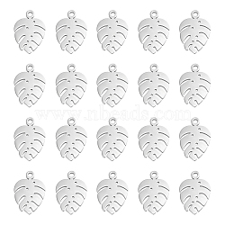 304 Stainless Steel Charms, Tropical Leaf Charms, Monstera Leaf, Stainless Steel Color, 13x9x1mm, Hole: 1mm, 30pcs/box(STAS-UN0042-36)