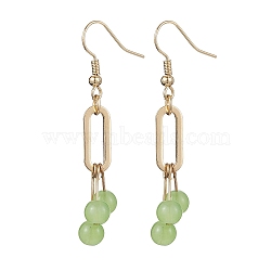 Imitation Jade Glass Dangle Earrings, with 304 Stainless Steel Earring Hooks, Round, Golden, Dark Sea Green, 53mm(EJEW-JE05924-03)