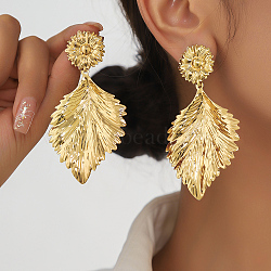 Metallic Wind Tree Leaf Irregular Iron Dangle Stud Earrings for Versatile Style, Golden, 82x41mm(UJ7308)