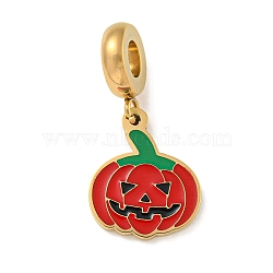 Ion Plating(IP) 304 Stainless Steel Red Enamel European Dangle Charms, Halloween Pumpkin Large Hole Pendants, Golden, 26mm, Hole: 4.5mm, pumpkin: 15.5x13x1.5mm(STAS-U005-38G)