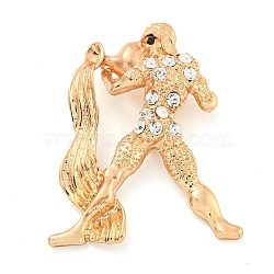 Golden Zinc Alloy with Rhinestone Brooches, Twelve Constellations, Pisces, 53x41x13mm(JEWB-B018-03G-12)