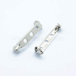 Iron Brooch Findings, Back Bar Pins, with Three Holes, Platinum, 38x5x6mm, Hole: 2mm(IFIN-E723-38mm-P)