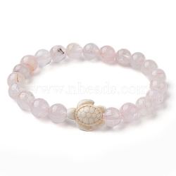 Natural Rose Quartz Round & Synthetic Turquoise Turtle Beaded Stretch Bracelet for Women, Inner Diameter: 2-1/8 inch(5.5cm)(BJEW-JB09700-02)