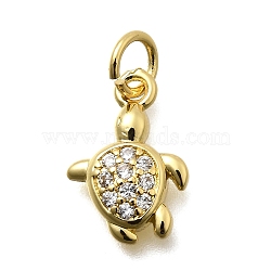 Brass Micro Pave Cubic Zirconia Pendants, Turtle, Long-Lasting Plated, Lead Free & Cadmium Free, Rack Plating, with Jump Ring, Real 18K Gold Plated, 13x9x2.5mm, Hole: 3.6mm(KK-Z093-15G)