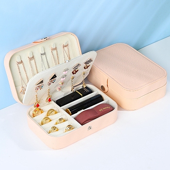 Double Layer PVC Jewelry Organizer Case, for Necklaces, Rings, Earrings and Pendants, Rectangle, Pink, 16x11.5x5cm