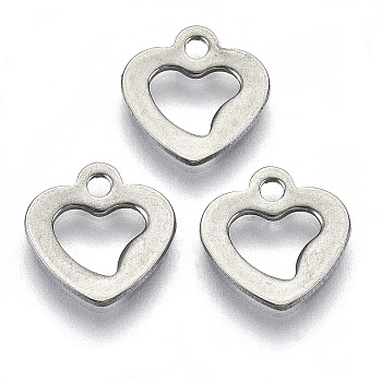 201 Stainless Steel Charms, Laser Cut, Hollow, Heart, Stainless Steel Color, 10x9.5x0.8mm, Hole: 1.4mm