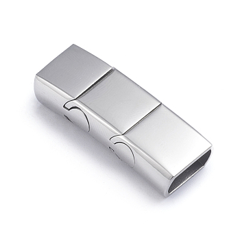 Retro 304 Stainless Steel Magnetic Clasps with Glue-in Ends, Rectangle, Stainless Steel Color, 35.5x13.5x8mm, Hole: 6x11mm