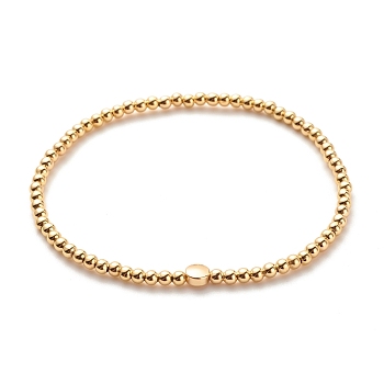 Brass Round Beaded Stretch Bracelet with Flat Round for Women, Golden, Inner Diameter: 2-1/4 inch(5.7cm)