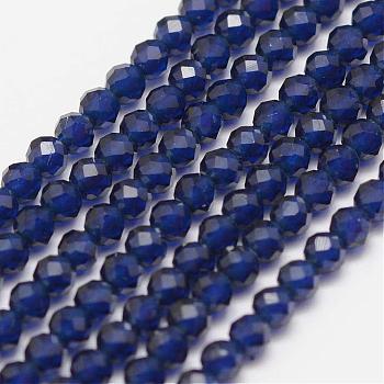Synthetic Gemstone Beads Strands, Imitation Sapphire, Faceted, Round, Grade A, 2mm, Hole: 0.5mm, about 148pcs/strand, 15.3 inch(39cm)