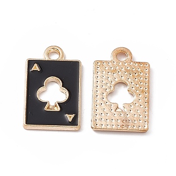 Alloy Pendant, with Enamel, Rectangle with Ace of Spades Charm, Golden, Black, 18x11x1mm, Hole: 1.8mm