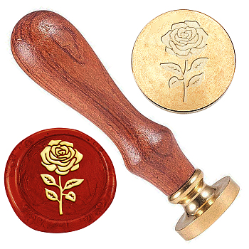 Wax Seal Stamp Set, Golden Tone Sealing Wax Stamp Solid Brass Head, with Retro Wood Handle, for Envelopes Invitations, Gift Card, Flower, 83x22mm, Stamps: 25x14.5mm