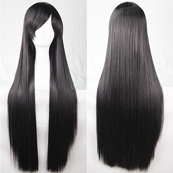 31.5 inch(80cm) Long Straight Cosplay Party Wigs, Synthetic Heat Resistant Anime Costume Wigs, with Bang, Black