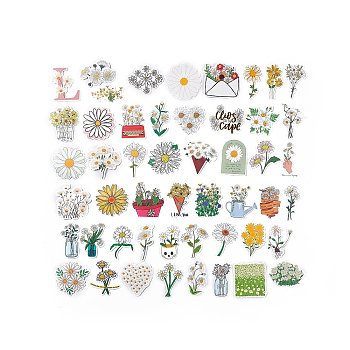 50Pcs 50 Styles Flower Theme PET Stickers Sets, Waterproof Adhesive Decals for DIY Scrapbooking, Photo Album Decoration, Flower Pattern, 58~70x32~65x0.1mm, 1pc/style