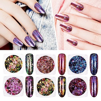Chameleon Holographic Mirror Nail Flake, Starry Sky/Mirror Effect, Shiny Nail Decoration, with One Brush, Mixed Color, 30x30x17mm, about 0.3g/box