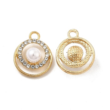 Alloy Crystal Rhinestone Pendants, Ring Charms, with Resin Bead, Nickel, Light Gold, 18x14.5x7mm, Hole: 2mm