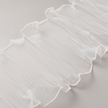 Polyester Flower Bouquet Wrapping Mesh Paper, for Valentine's Day, Wedding, Birthday Decoration, with Plastic Beads, White, 10-5/8 inch(270mm), about 4.00 Yards(3.66m)/pc