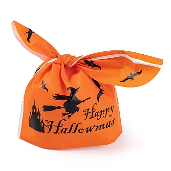 100Pcs Rabbit Shaped Halloween Candy Plastic Bags, Witch Printed Candy Gift Bags, Orange, 21.5~22.5x13.6x0.01cm