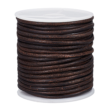 20M Round Cowhide Leather Cord, Jewelry Cord, Jewelry Making Material, Coconut Brown, 3mm, about 21.87 Yards(20m)/Roll