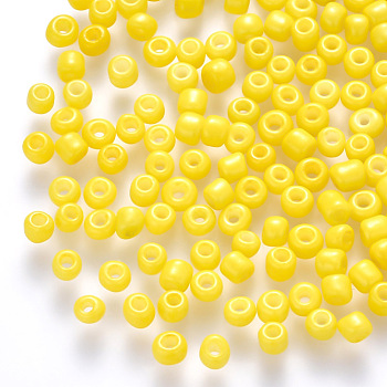 12/0 Baking Paint Glass Round Seed Beads, Yellow, 1.5~2x1.5mm, Hole: 0.5~1mm, about 30000pcs/pound