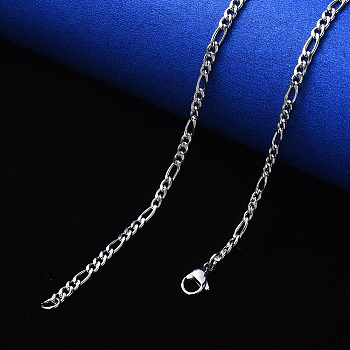 Non-Tarnish 304 Stainless Steel Figaro Chain Necklaces, with Lobster Claw Clasp, Stainless Steel Color, Link: 11x5x1.4mm and 7.5x5.5x1.4mm, 19.68 inch(50cm)