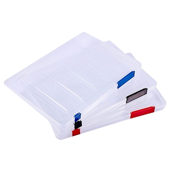 3Pcs 3 Colors Portable Transparent Plastic A4 File Box, Office Supplies Holder Document Paper Protector, Magazine Organizers Box Case, Mixed Color, 30.7x23.2x1.9cm, 1pc/color