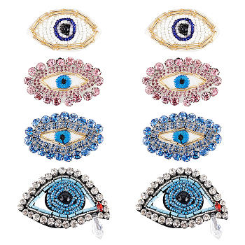 8Pcs 4 Style Handmade Ornament Accessories, Plastic Beaded Appliques, for DIY Clothes, Bag, Shoes Decoration, Evil Eye, Mixed Color, 30~50x50~62x4~5.5mm, 2pcs/style