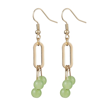 Imitation Jade Glass Dangle Earrings, with 304 Stainless Steel Earring Hooks, Round, Golden, Dark Sea Green, 53mm