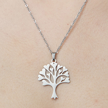 201 Stainless Steel Tree of Life Pendant Necklace, Stainless Steel Color, 17.72 inch(45cm)