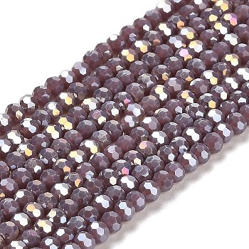 Opaque Glass Beads Stands, AB Color, Faceted(32 Facets), Round, Rosy Brown, 3.5x3mm, Hole: 1mm, about 163~166pcs/strand, 50~51cm