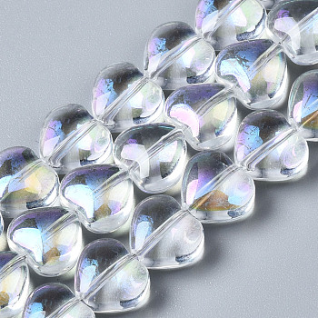 Electroplate Glass Beads Strands, AB color, Heart, Clear AB, 9.5x10.5x5mm, Hole: 0.8mm, about 70~71pcs/strand, 25.20 inch~25.59 inch(64~65cm)