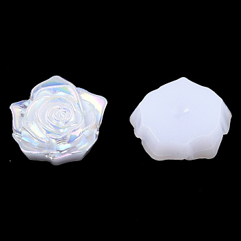 Opaque ABS Plastic Cabochons, AB Color Plated, Rose, White, 18x17x6.5mm