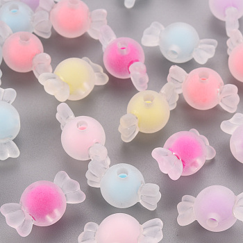 Transparent Acrylic Beads, Frosted, Bead in Bead, Candy, Mixed Color, 11.5x21.5x11.5mm, Hole: 2.5mm