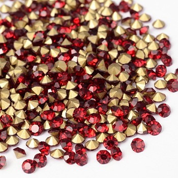Back Plated Grade A Diamond Glass Pointed Rhinestone, Siam, 3.8~3.9mm, about 1440pcs/bag