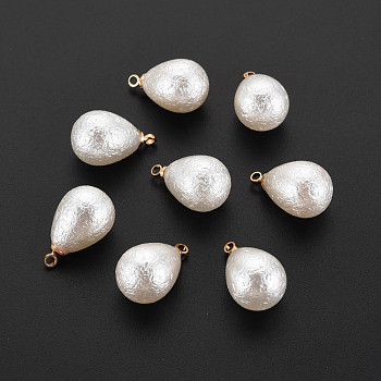ABS Plastic Imitation Pearl Pendants, with Golden Plated Brass Loop, Teardrop, Creamy White, 16x10mm, Hole: 1.5mm