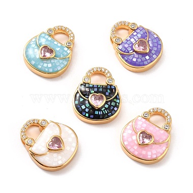 Real 18K Gold Plated Mixed Color Bag Brass+Cubic Zirconia+Enamel Pendants