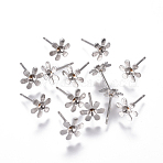Non-Tarnish 304 Stainless Steel Ear Stud Components, For Pointed Back Rivoli Rhinestone, Flower, Stainless Steel Color, Fit For 2.5mm Rhinestone, 8mm, Pin: 0.8mm(STAS-F222-045)