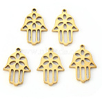 Religion Theme, PVD Vacuum Plating 201 Stainless Steel Pendants, Laser Cut, Hamsa Hand/Hand of Fatima/Hand of Miriam, Real 18K Gold Plated,18x12x1.5mm, Hole: 1.2mm(X-STAS-N092-64G)