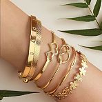 6Pcs Alloy Bangles for Women, Heart & Flower & Knot, Golden, Inner Diameter: 2-3/4 inch(6.9cm)(FS-WG33CDB-08)