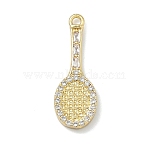 Brass Micro Pave Cubic Zirconia Pendants, Racket Charms, Rack Plating, Cadmium Free & Lead Free, Real 18K Gold Plated, 21x7.5x2mm, Hole: 1.2mm(KK-I476-29B-G)