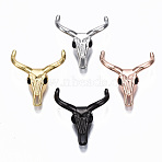Brass Micro Pave Black Cubic Zirconia Beads, Cadmium Free & Lead Free, Cattle Skull, Mixed Color, 20x18.5x5mm, Hole: 1.5mm(ZIRC-T004-95)