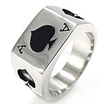 316L Surgical Stainless Steel Enamel Finger Rings for Men, Ace of Spades, with Enamel, Stainless Steel Color, US Size 9(18.9mm)(FS-WG9976A-03)