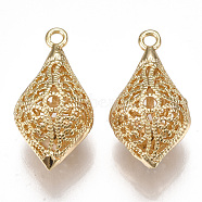 Brass Pendants, Hollow, Nickel Free, Real 18K Gold Plated, 23.5x12.5x12mm, Hole: 1.8mm(KK-S350-155G)